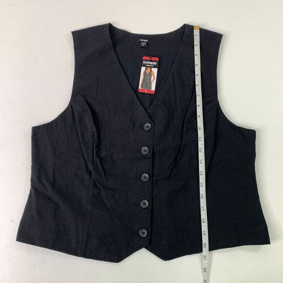 Express Women's Vest XL Classic Fit V-Neck Button Up Linen Vest Black Size XL - Picture 6 of 7